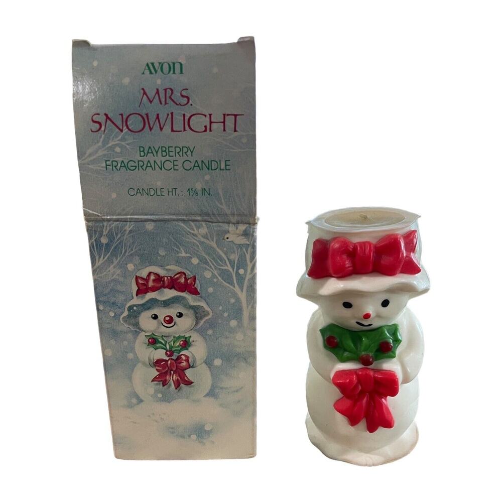 Avon SNOWMAN Christmas Bayberry Fragrance Candle Mrs. Snowlight 5 1/4" Vintage - Picture 2 of 9